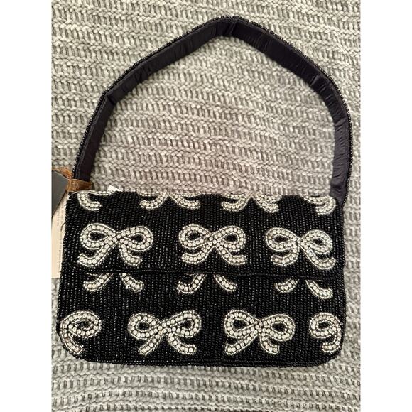 Made in India Black & Silver Bow Beaded Bag Purse, VIRAL! Hard To Find! - Picture 4 of 6